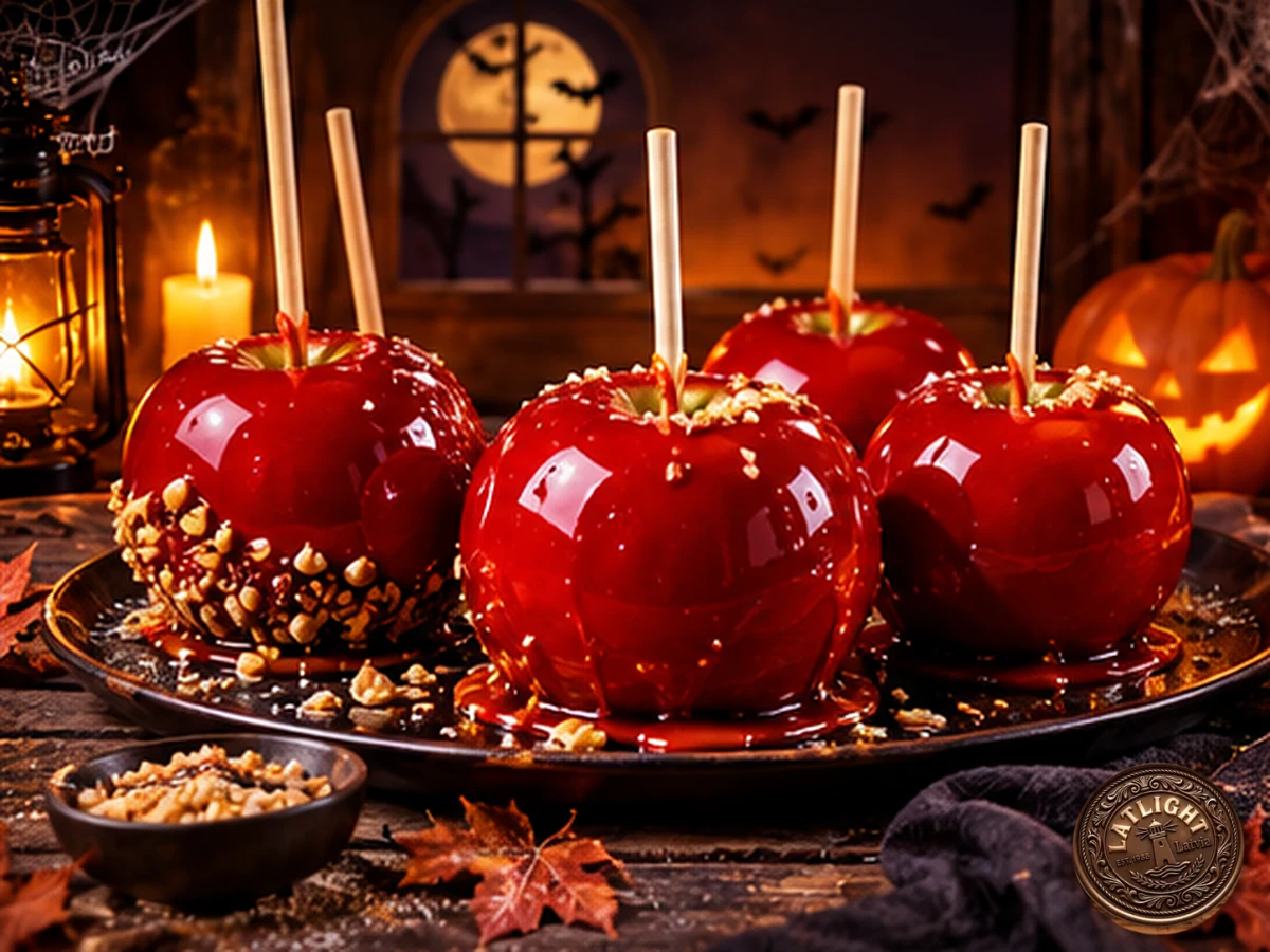 Red toffee apples on sticks