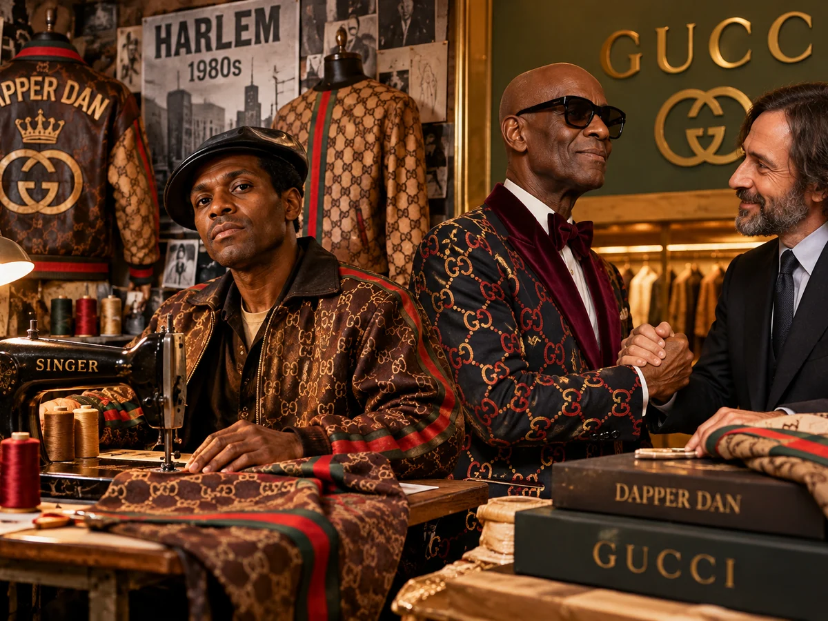 A Harlem tailor's workshop full of monogram jackets, a sewing machine and a handshake between designers