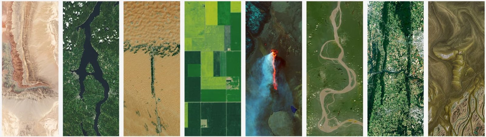 The world spelt out in canyons, rivers, lava, and fields.