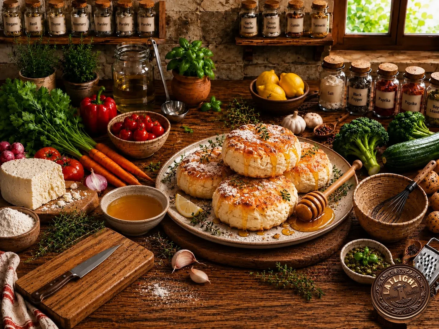 Libum, small ancient Roman cheese breads baked on bay leaves and drizzled with honey