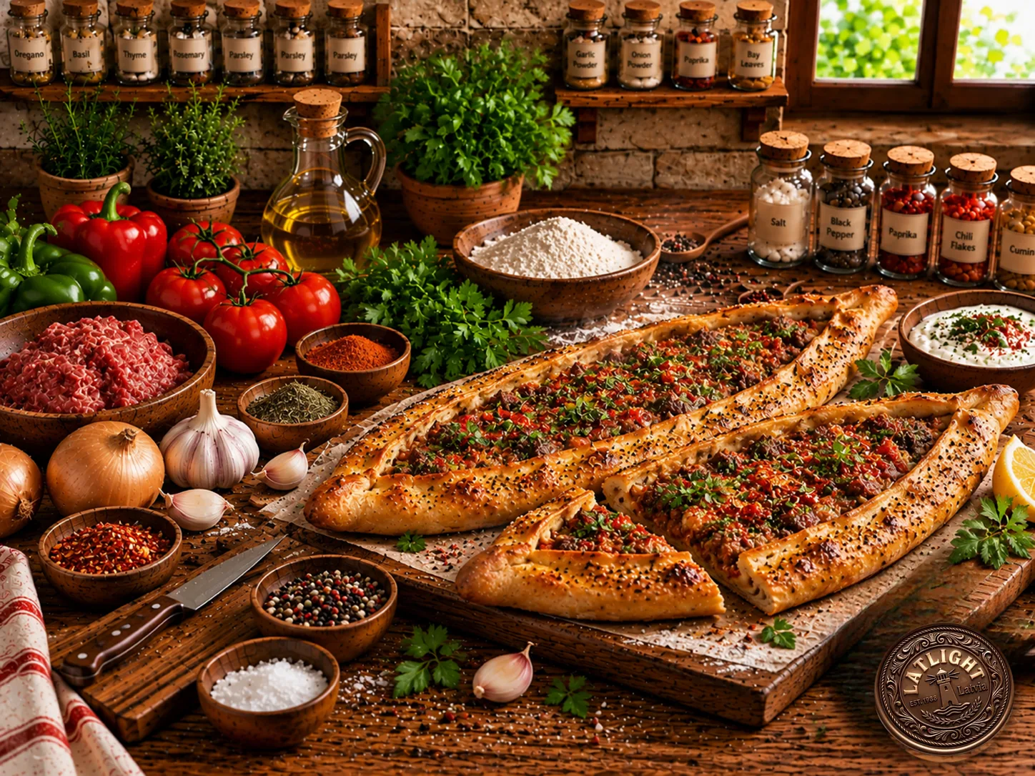 Kıymalı pide, a Turkish boat-shaped flatbread with spiced minced meat