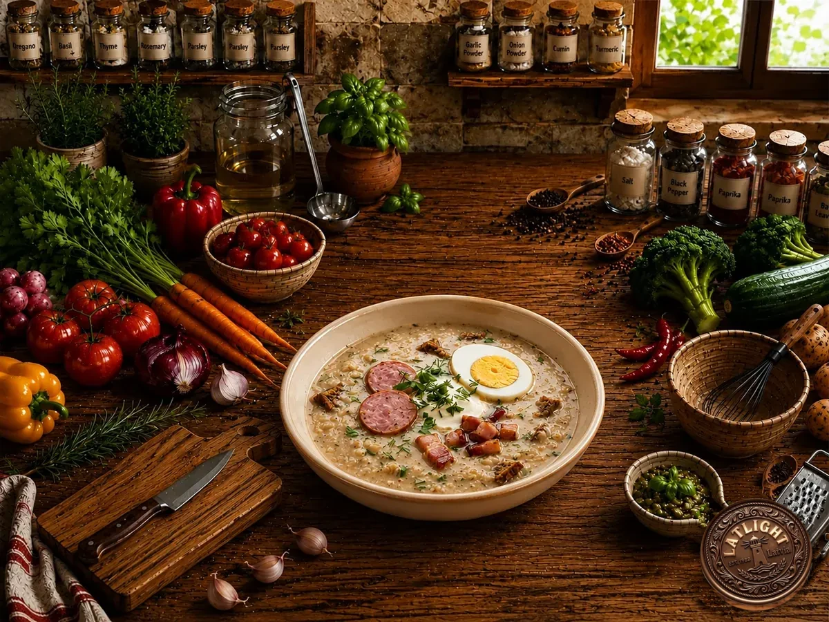 Żurek, Polish sour rye soup with sausage and egg